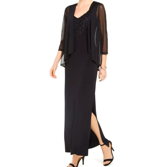 connected apparel Dresses & Skirts - Women’s Formal Dress Size 8 CONNECTED APPAREL Long Sleeve Attached Sheer Jacket